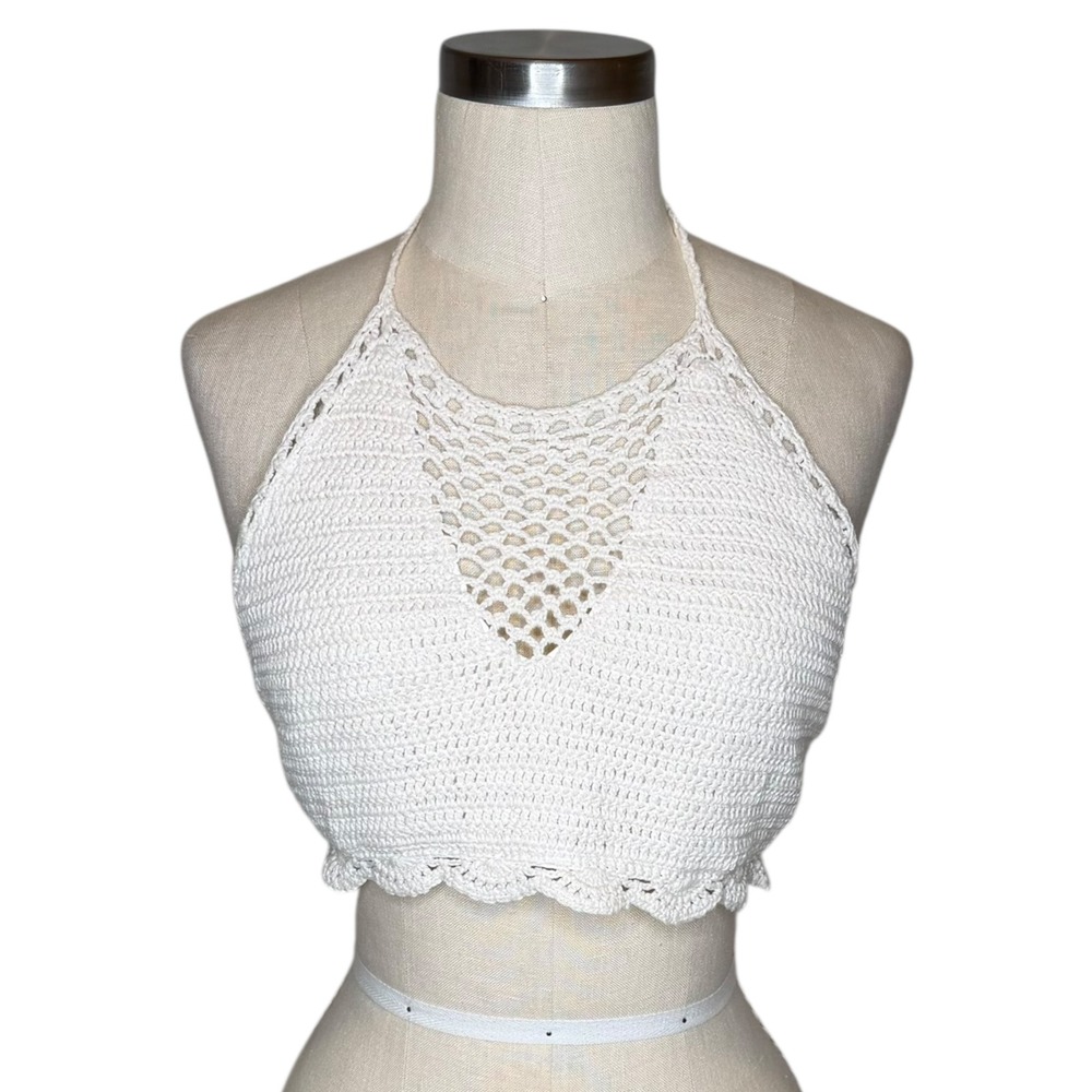 MINKPINK Dreamweaver White Crochet Halter Top Women's Size Small‎ Boho Festival